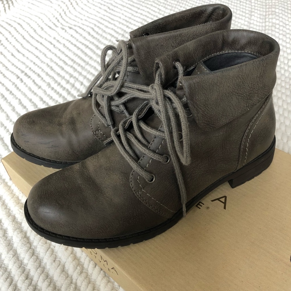 Gray Leather Combat Boots